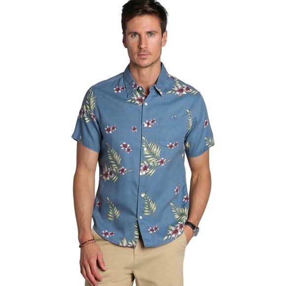 Jachs New York wpmens blue Floral Short Sleeve Button-Down Shirt Size M - Picture 1 of 6